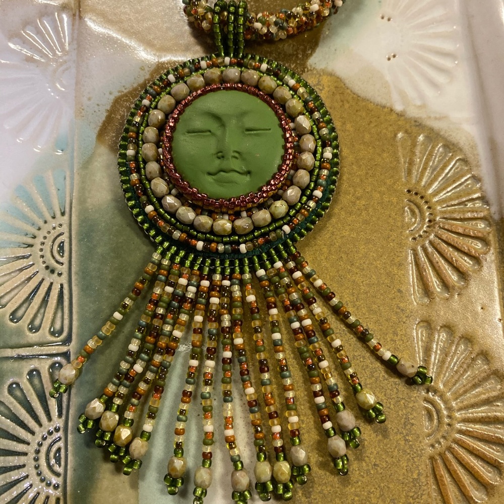 Hand beaded cabachon and beaded necklace